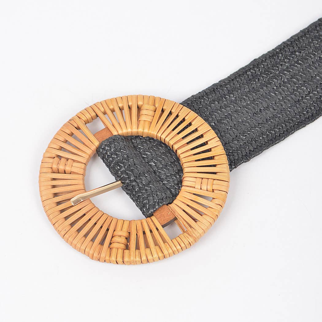 Handmade Bamboo Buckle Plus Size Stretch Straw Belt