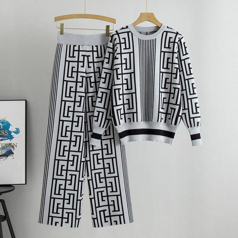 Knitted Sweater And Wide Leg Pants Set
