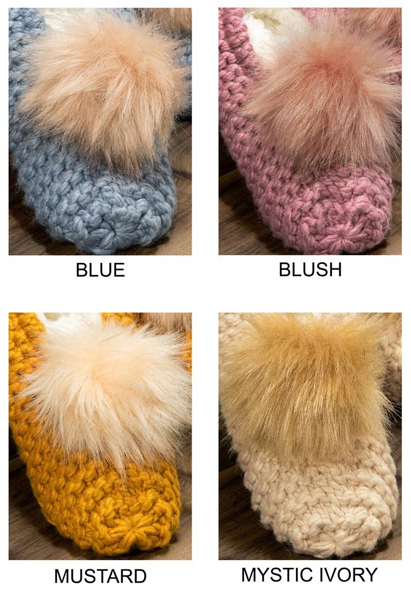 Knitted Slippers with Pom Pom