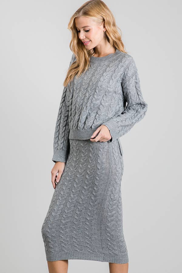 Chunky Cable Knit Sweater and Maxi Skirt Two Piece Set