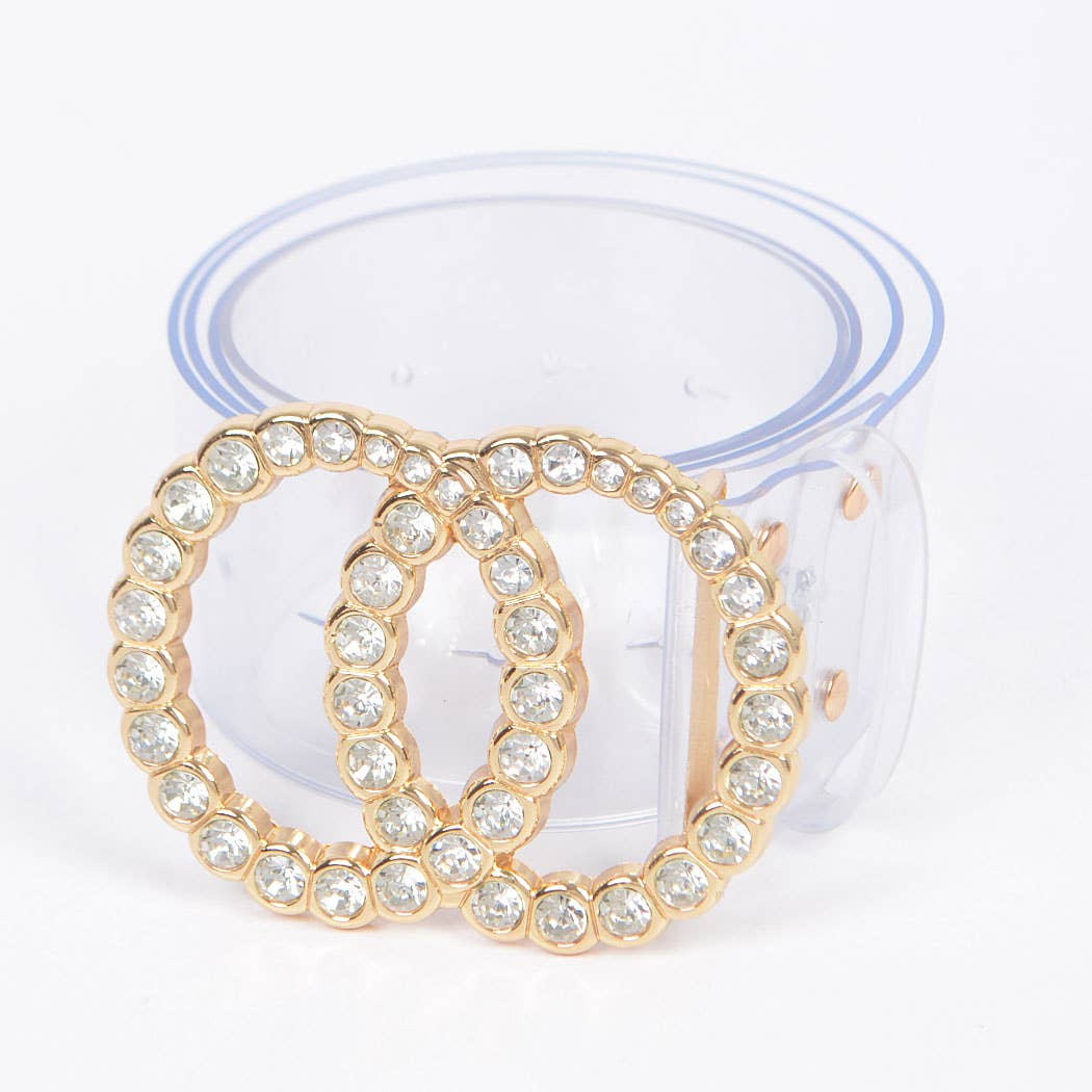 Wide Transparent Plus Size Belt W/Rhinestone Buckle No