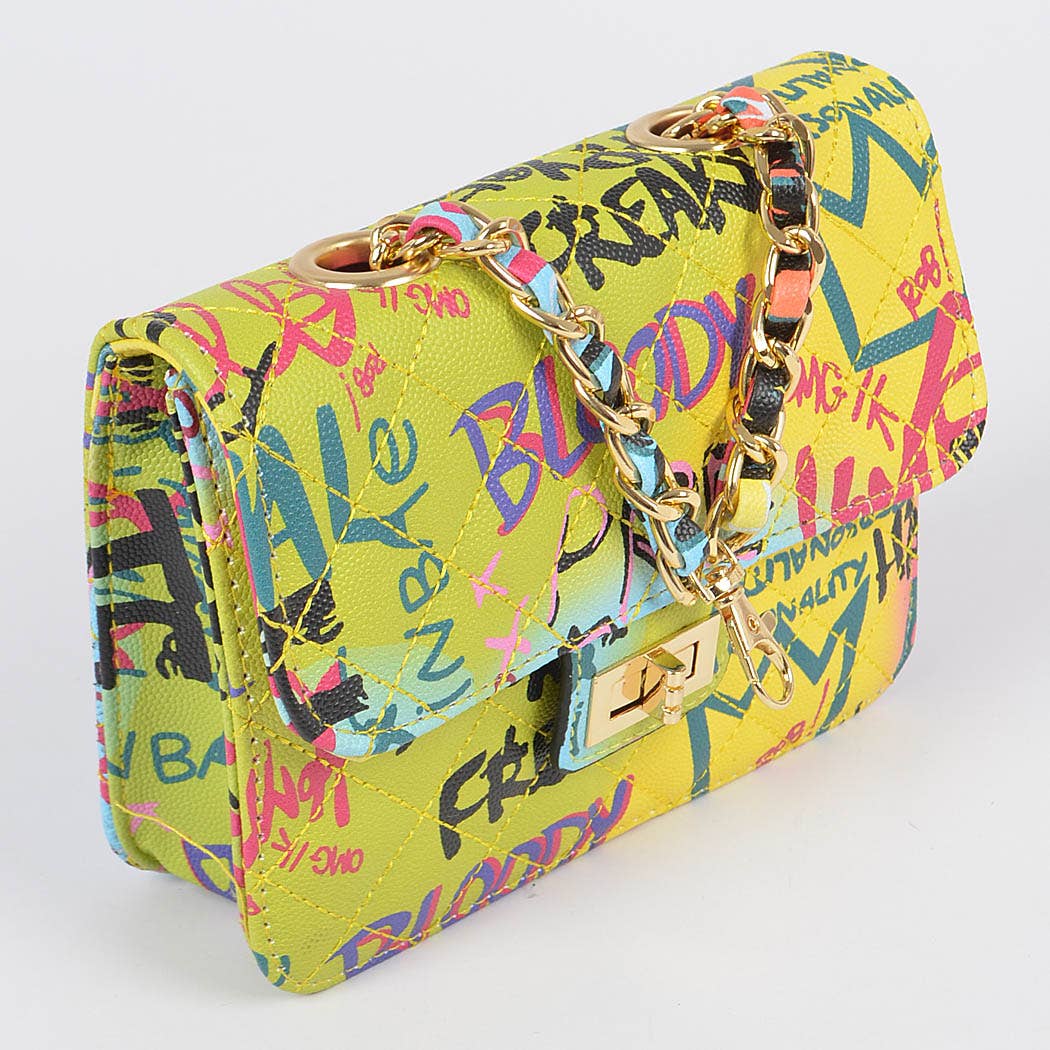 Graffiti Quilted Bag W/chain Belt