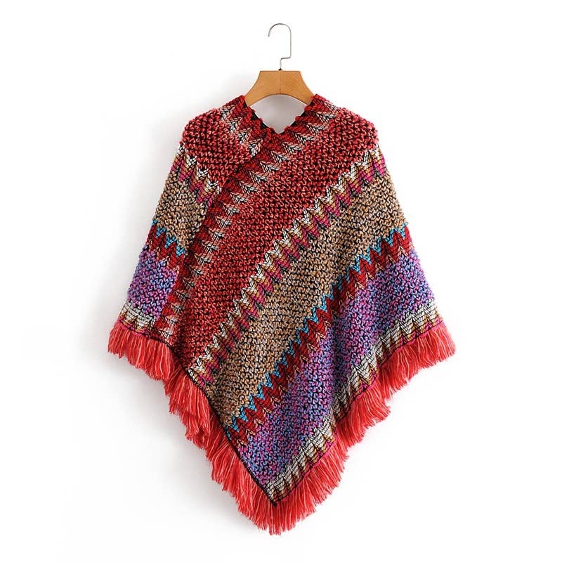 Western Colorful Crochet Patterned kimono shawl