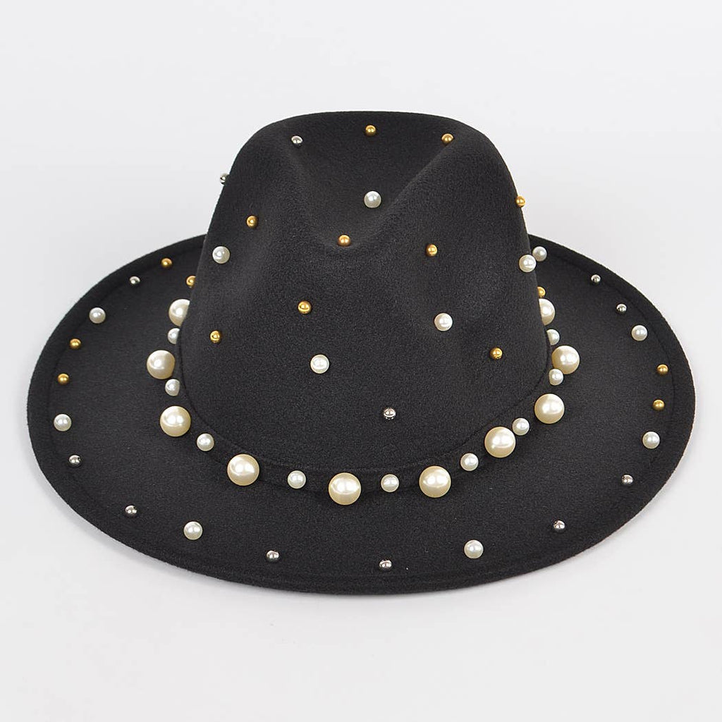 Fedora Hat W/pearls And Metal