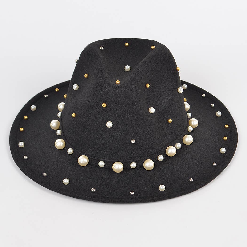 Fedora Hat W/pearls And Metal