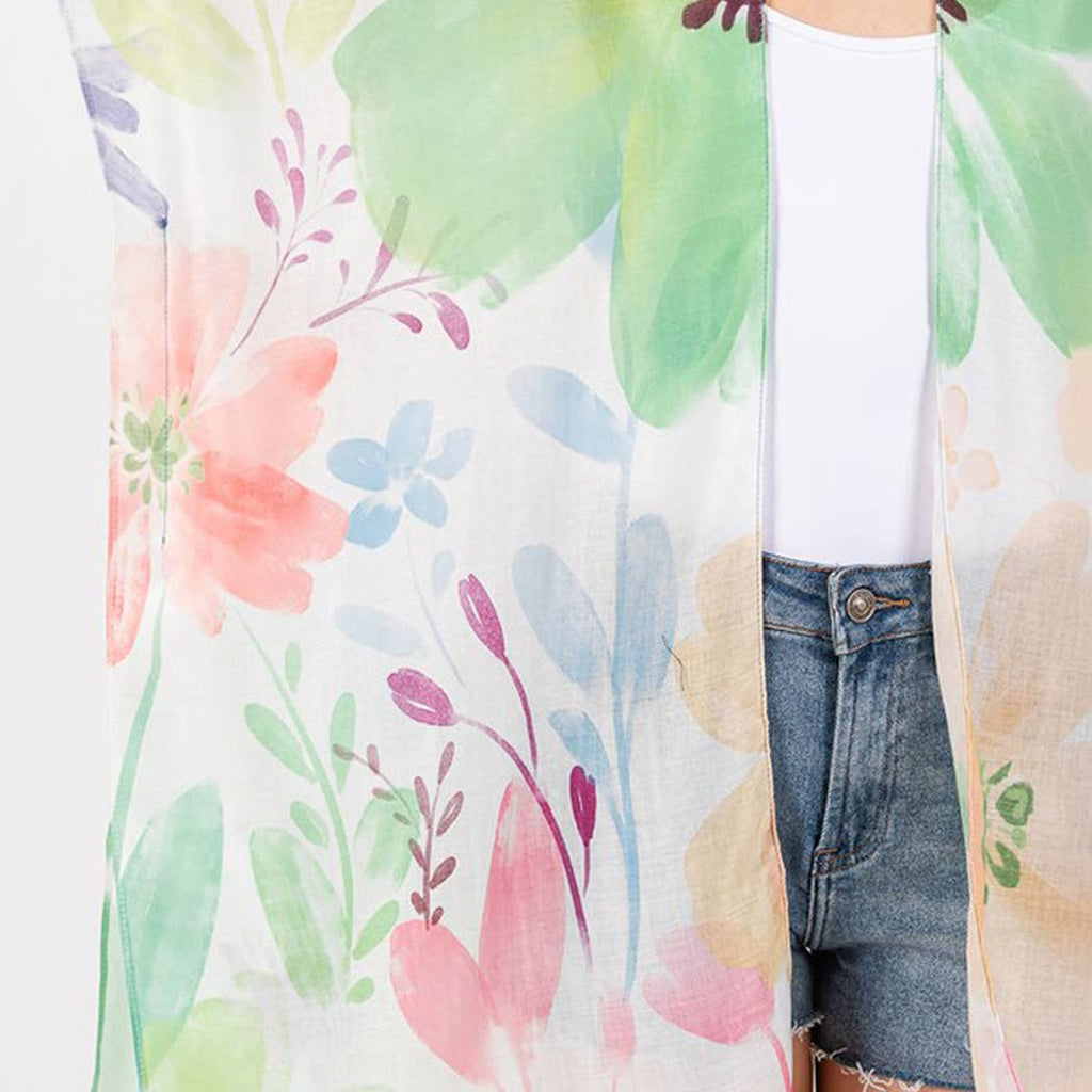 WATERCOLOR FLOWER PRINT KIMONO.