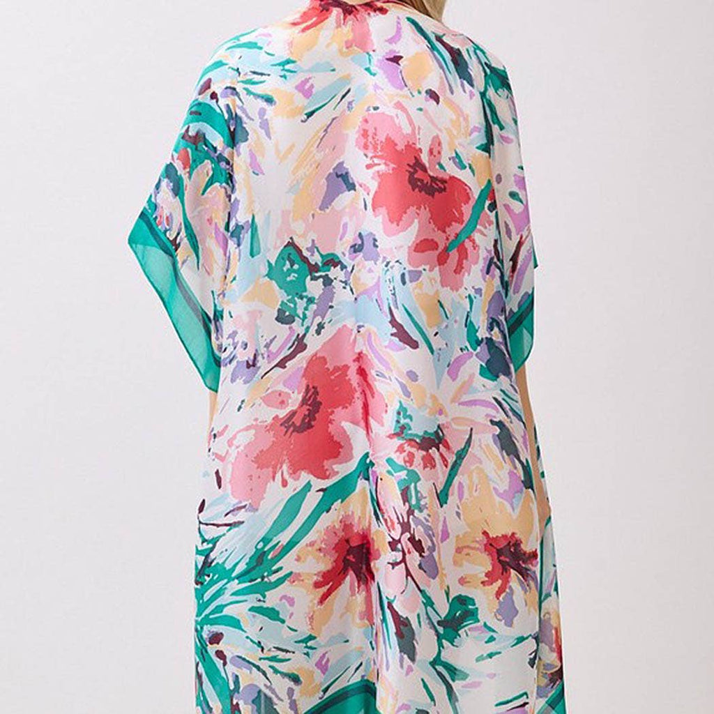 Abstract Floral Print Silky Feel Kimono