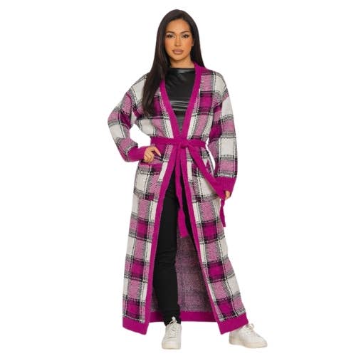 PLAID KNIT CARDIGAN BELTED