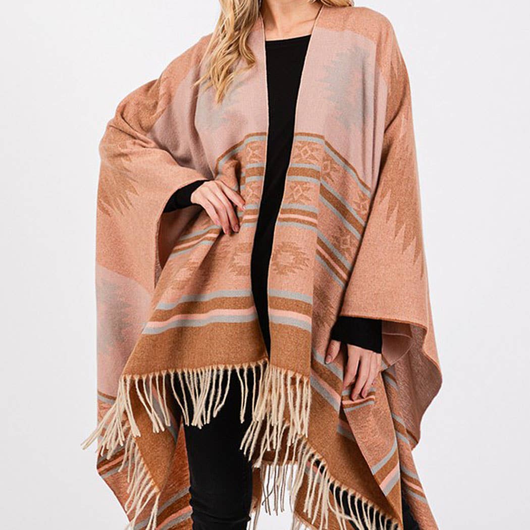 Aztec Pattern Fringe Ruana
