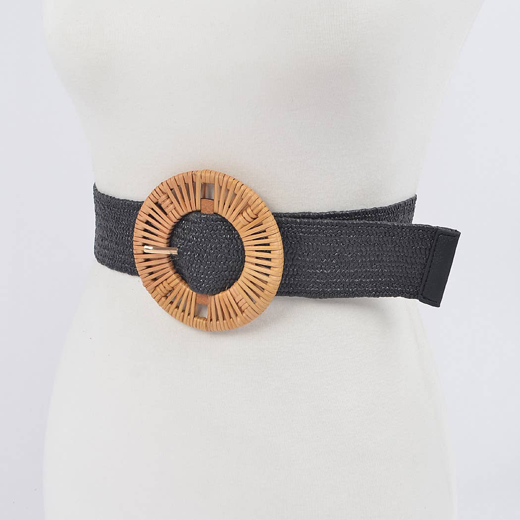 Handmade Bamboo Buckle Plus Size Stretch Straw Belt