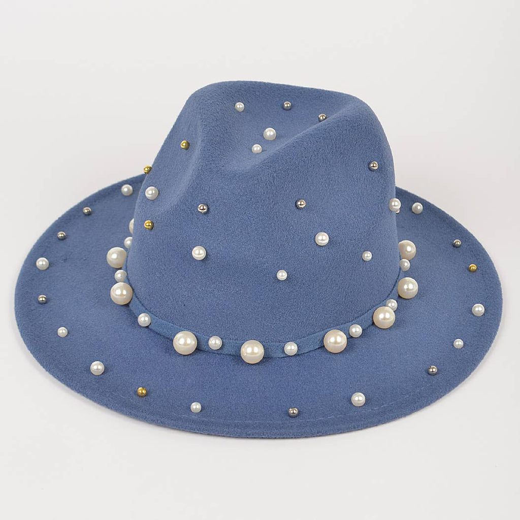 Fedora Hat W/pearls And Metal