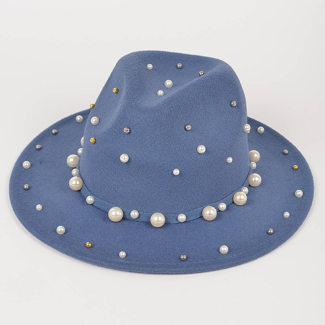 Fedora Hat W/pearls And Metal