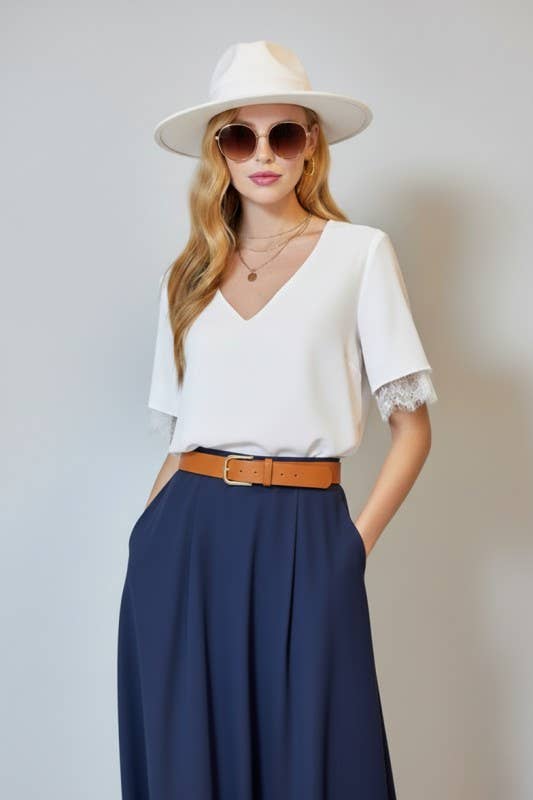 Chic Short Sleeve Lace Blouse 5016IMT