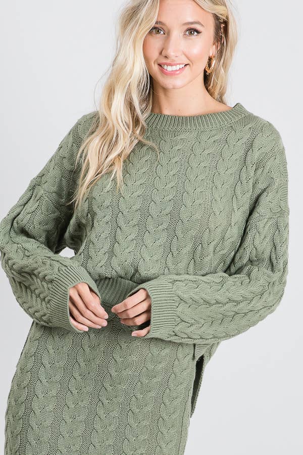 Chunky Cable Knit Sweater and Maxi Skirt Two Piece Set