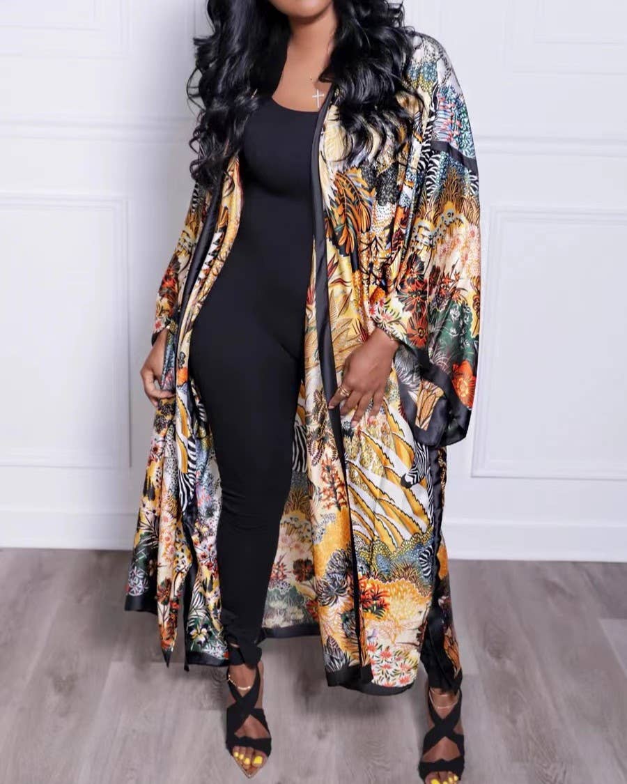 Satin Boho Floral Printed Kimono Cardigan 14 Colors