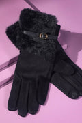 Faux Fur Smart Touch Gloves with Strap Cuff