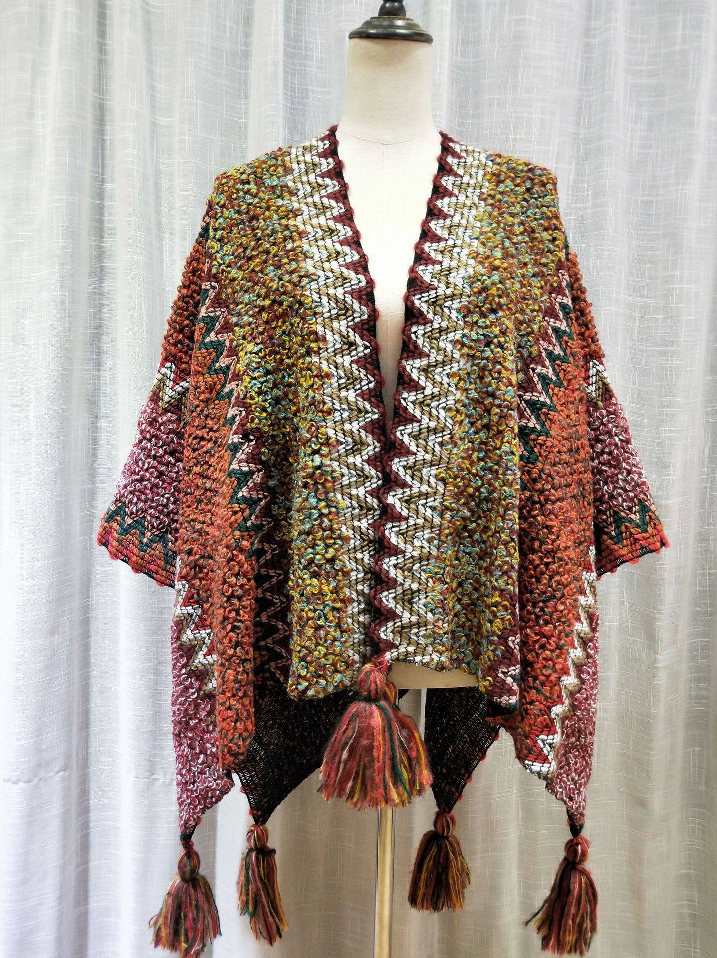Western Colorful Crochet Patterned kimono shawl