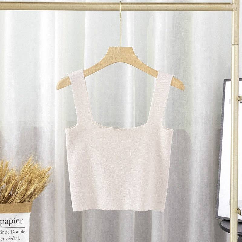 Solid Square Neck Sleeveless Knit Crop Top