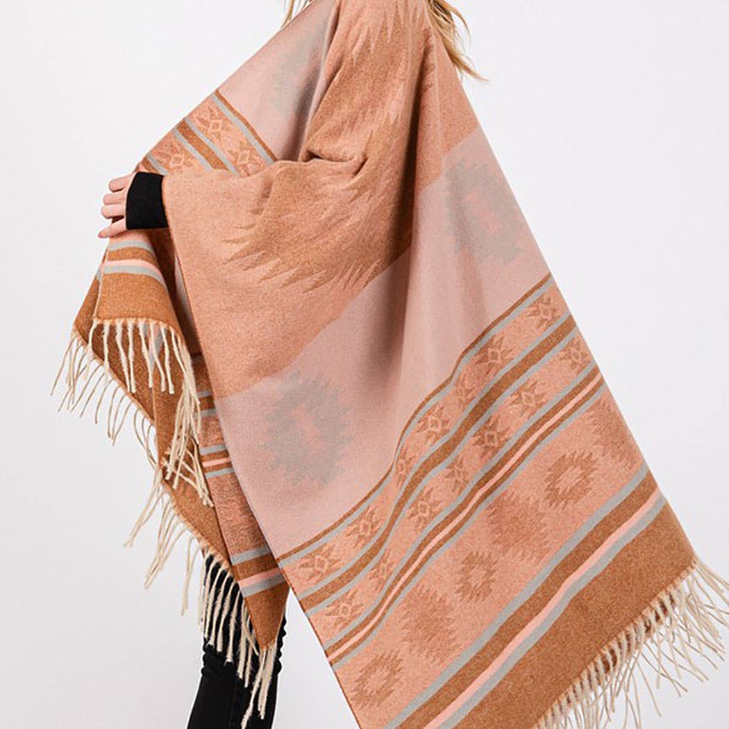 Aztec Pattern Fringe Ruana