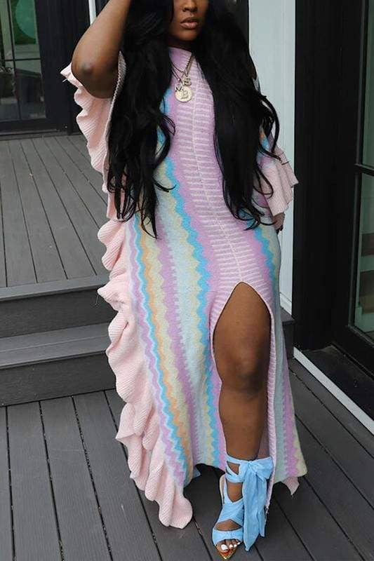 Knitted ruffle long dress