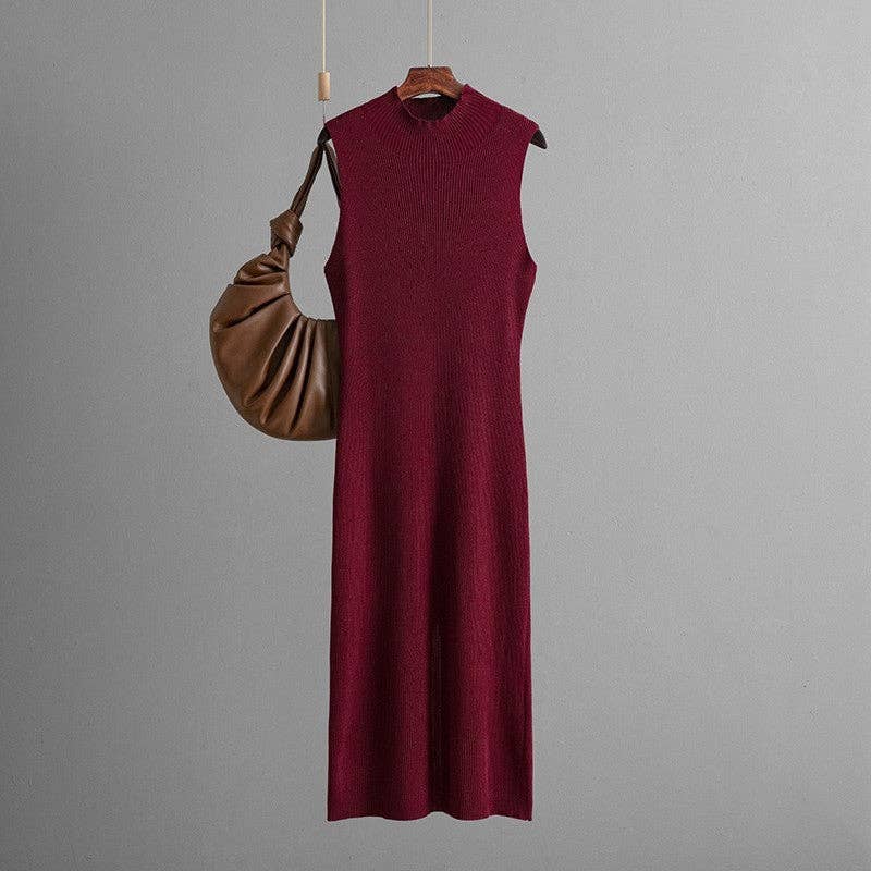 Solid Color Slim Stretch Knit Sleeveless Dress