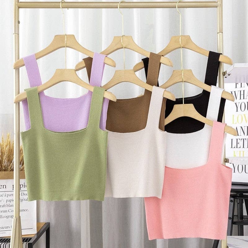 Solid Square Neck Sleeveless Knit Crop Top