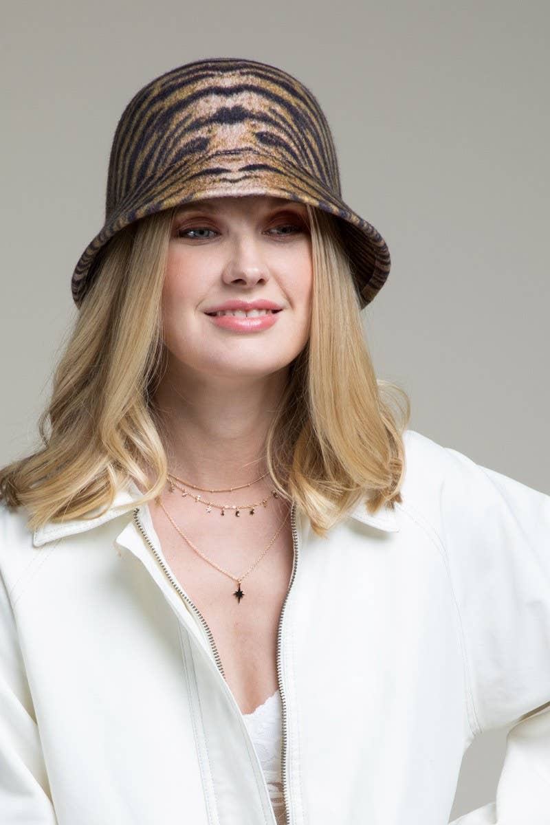 100 percent Wool Bell-shape Animal Print Hat