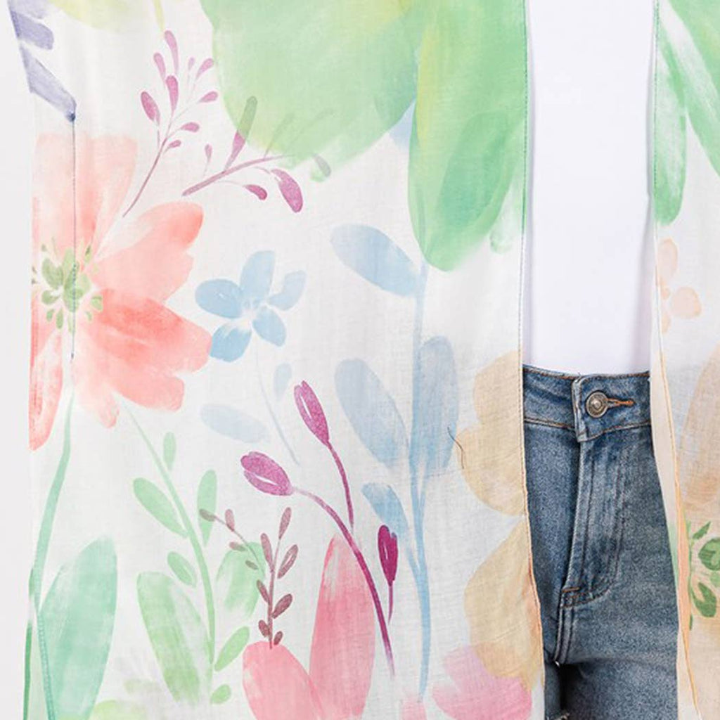 WATERCOLOR FLOWER PRINT KIMONO.