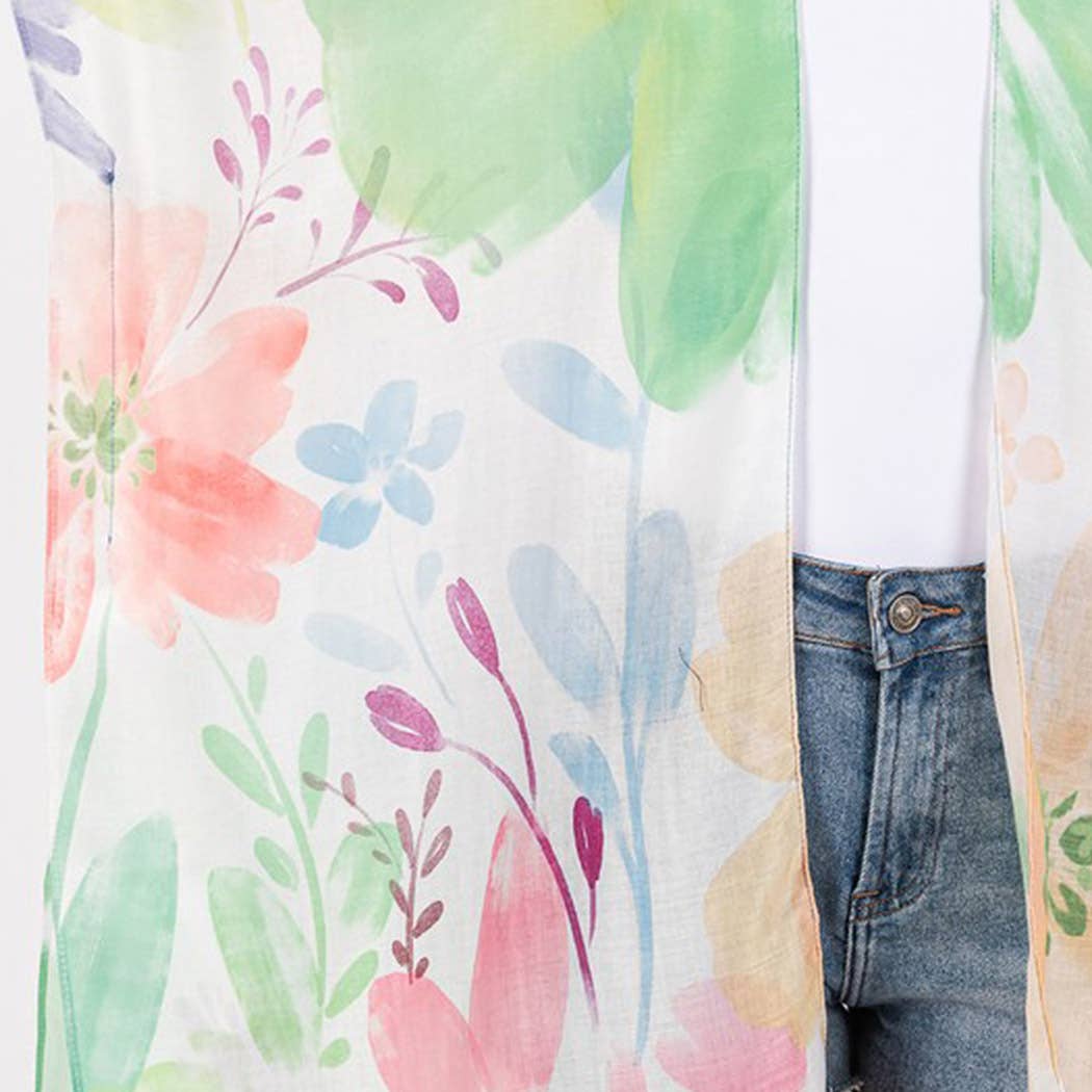 WATERCOLOR FLOWER PRINT KIMONO.
