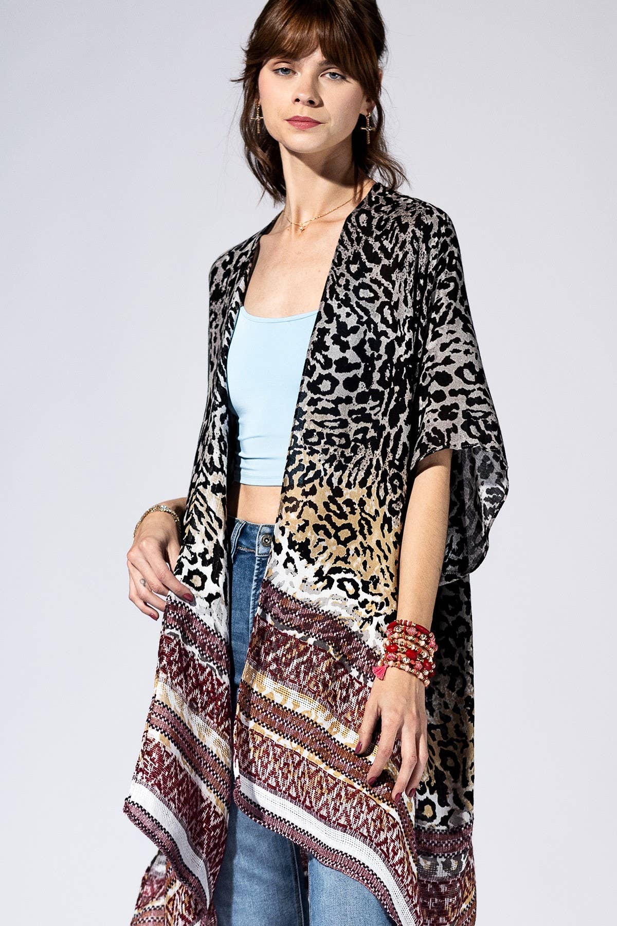 Carbon Leopard Border Kimono