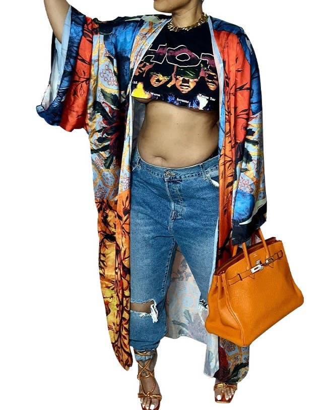 Satin Boho Floral Printed Kimono Cardigan 14 Colors