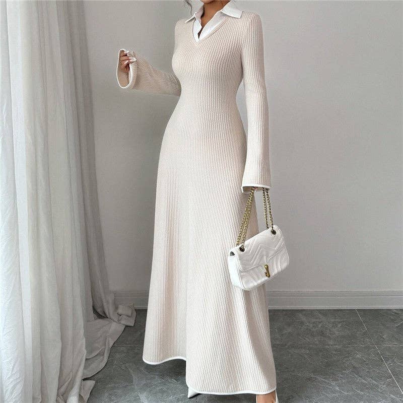 Simple Fashion Patchwork Long Sleeve Dress