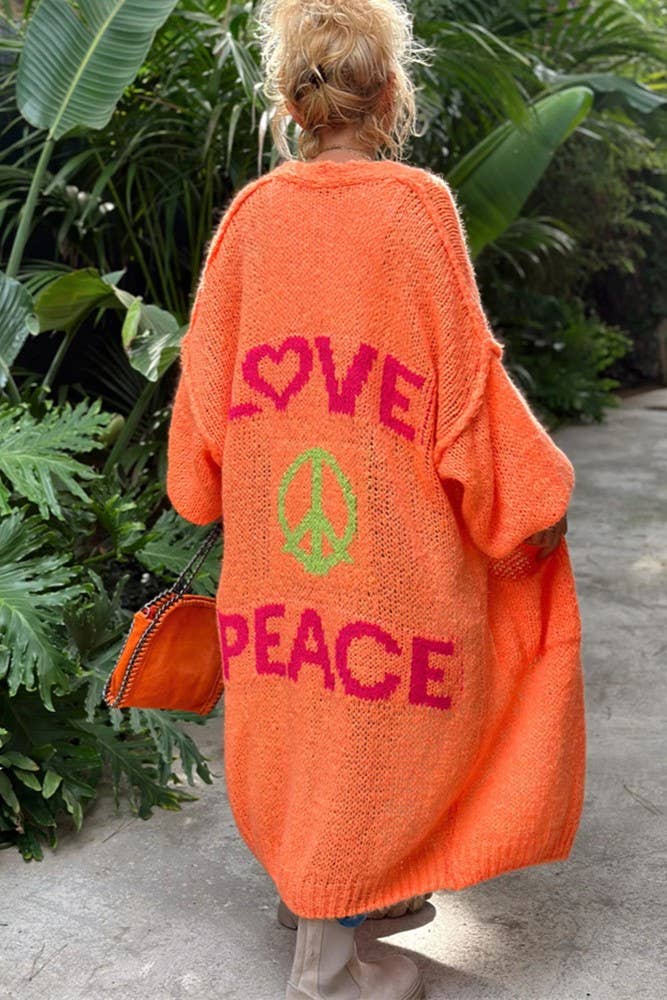 Love & Peace Exposed Seam Knit Sweater Long Cardigan