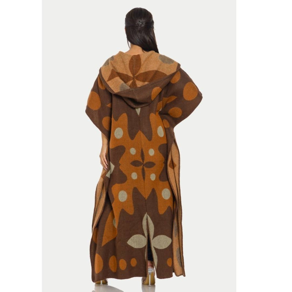 HOODED OPEN CARDIGAN PONCHO