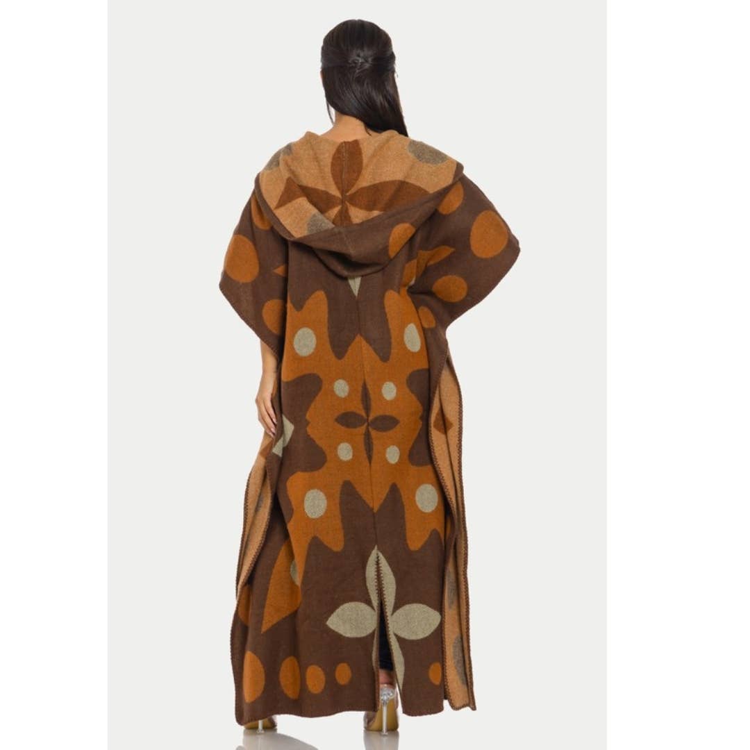 HOODED OPEN CARDIGAN PONCHO